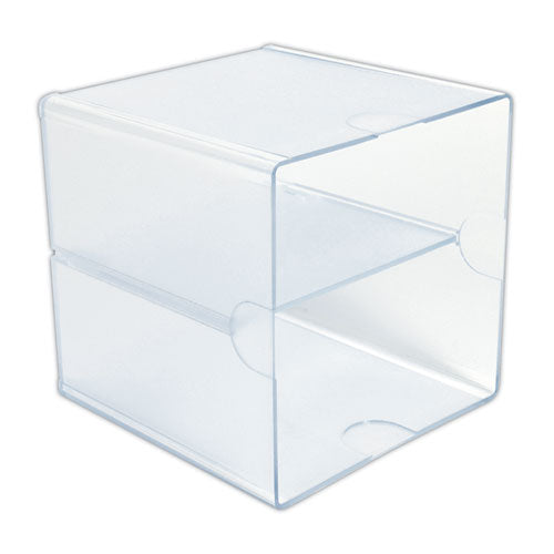 Image of deflecto® Stackable Cube Organizer, Divided, 2 Compartments, Plastic, 6 x 6 x 6, Clear