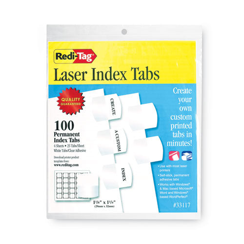 Image of Redi-Tag® Laser Printable Index Tabs, 1/5-Cut, White, 1.13" Wide, 100/Pack