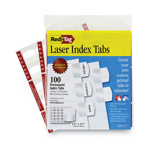 Image of Redi-Tag® Laser Printable Index Tabs, 1/5-Cut, White, 1.13" Wide, 100/Pack