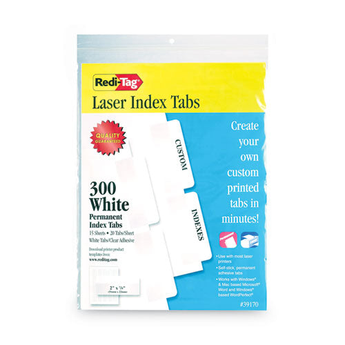 Image of Redi-Tag® Laser Printable Index Tabs, 1/5-Cut, White, 2" Wide, 300/Pack