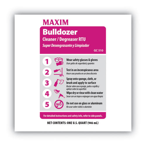 Image of Maxim® Bulldozer Cleaner/Degreaser RTU, Safe-to-Ship, Lemon Scent, 32 oz, 6/Carton