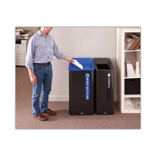 Image of Rubbermaid® Commercial Sustain Decorative Refuse with Recycling Lid, 15 gal, Metal/Plastic, Black
