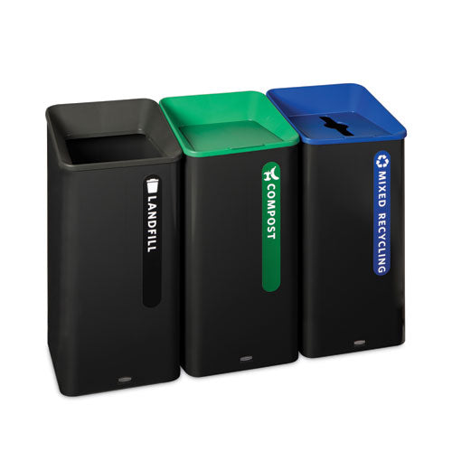 Image of Rubbermaid® Commercial Sustain Decorative Refuse with Recycling Lid, 23 gal, Metal/Plastic, Black/Green
