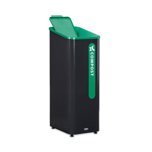Image of Rubbermaid® Commercial Sustain Decorative Refuse with Recycling Lid, 15 gal, Metal/Plastic, Black/Green