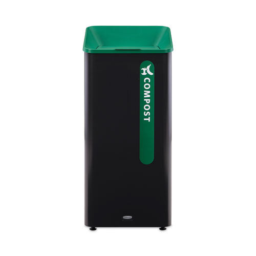 Image of Rubbermaid® Commercial Sustain Decorative Refuse with Recycling Lid, 23 gal, Metal/Plastic, Black/Green