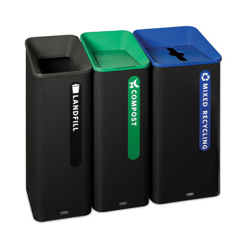 Image of Rubbermaid® Commercial Sustain Decorative Refuse with Recycling Lid, 15 gal, Metal/Plastic, Black/Green