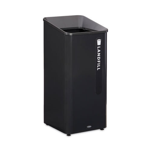 Image of Rubbermaid® Commercial Sustain Decorative Refuse with Recycling Lid, 23 gal, Metal/Plastic, Black