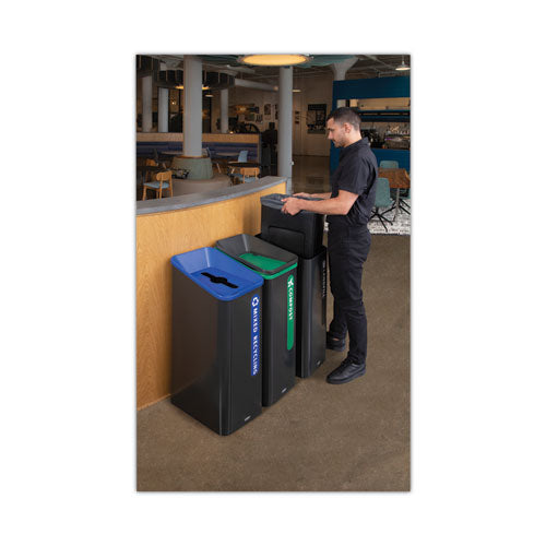 Image of Rubbermaid® Commercial Sustain Decorative Refuse with Recycling Lid, 15 gal, Metal/Plastic, Black