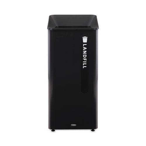 Image of Rubbermaid® Commercial Sustain Decorative Refuse with Recycling Lid, 23 gal, Metal/Plastic, Black