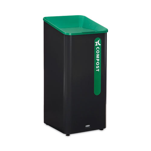Image of Rubbermaid® Commercial Sustain Decorative Refuse with Recycling Lid, 23 gal, Metal/Plastic, Black/Green