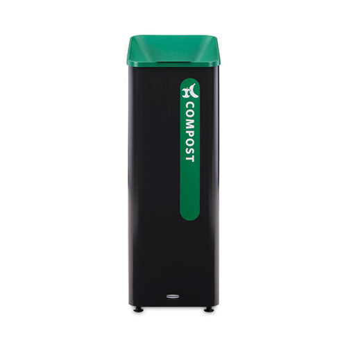 Image of Rubbermaid® Commercial Sustain Decorative Refuse with Recycling Lid, 15 gal, Metal/Plastic, Black/Green