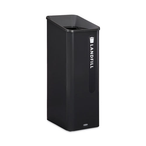 Image of Rubbermaid® Commercial Sustain Decorative Refuse with Recycling Lid, 15 gal, Metal/Plastic, Black