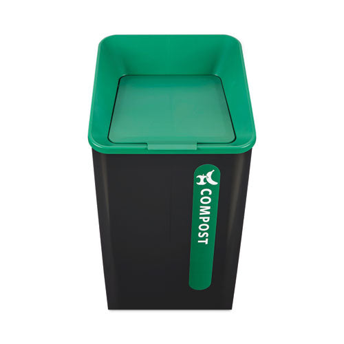 Image of Rubbermaid® Commercial Sustain Decorative Refuse with Recycling Lid, 23 gal, Metal/Plastic, Black/Green
