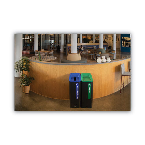 Image of Rubbermaid® Commercial Sustain Decorative Refuse with Recycling Lid, 15 gal, Metal/Plastic, Black/Green