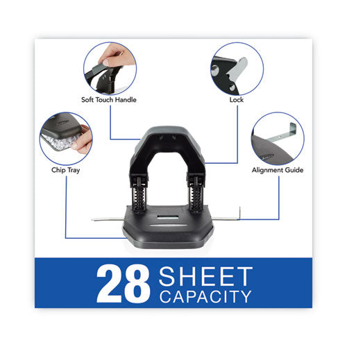 Image of Swingline® 28-Sheet Comfort Handle Steel Two-Hole Punch, 1/4" Holes, Black/gray