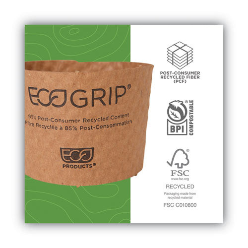 Image of Eco-Products® Ecogrip Hot Cup Sleeves - Renewable And Compostable, Fits 12, 16, 20, 24 Oz Cups, Kraft, 1,300/carton