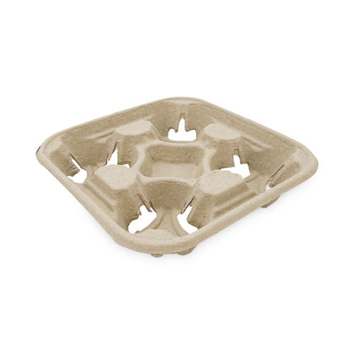 Image of Boardwalk® Cup Carrier Tray, 8 Oz To 32 Oz, Four Cups, Kraft, 300/carton
