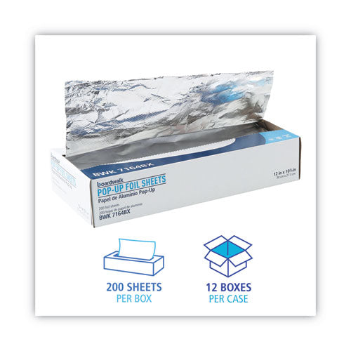 Image of Boardwalk® Standard Duty Aluminum Foil Pop-Up Sheets, 63 Gauge, 12 x 10.75, 200/Box, 12 Boxes/Carton