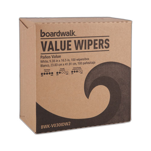 Image of Boardwalk® DRC Wipers, 9.33 x 16.5, White, 100 Dispenser Packs, 9 Dispenser Packs/Carton