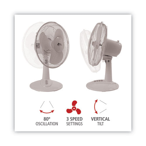 Image of Alera® 12" 3-Speed Oscillating Desk Fan, Plastic, White
