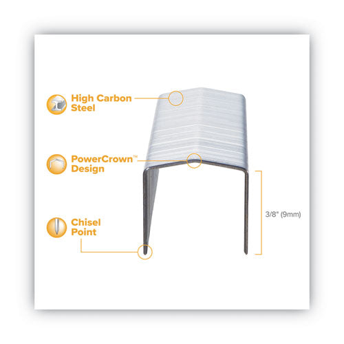 Image of Bostitch® B8 Powercrown Premium Staples, 0.38" Leg, 0.5" Crown, Steel, 5,000/box