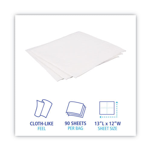 Image of Boardwalk® DRC Wipers, 12 x 13, White, 90 Bag, 12 Bags/Carton