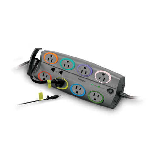 Image of Kensington® SmartSockets Surge Protector, 8 AC Outlets, 8 ft Cord, 3,090 J, Dark Gray