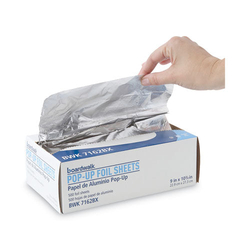 Image of Boardwalk® Standard Aluminum Foil Pop-Up Sheets, 63 Gauge, 9 x 10.75, 500/Box, 6 Boxes/Carton