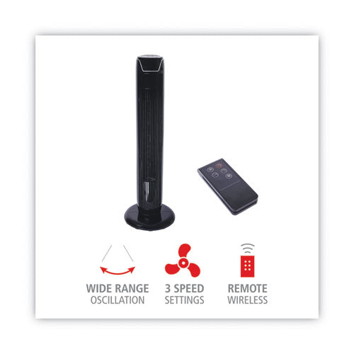 Image of Alera® 36" 3-Speed Oscillating Tower Fan With Remote Control, Plastic, Black