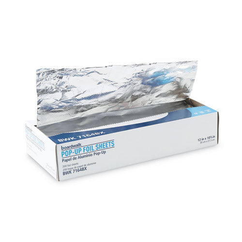 Image of Boardwalk® Standard Duty Aluminum Foil Pop-Up Sheets, 63 Gauge, 12 x 10.75, 200/Box, 12 Boxes/Carton