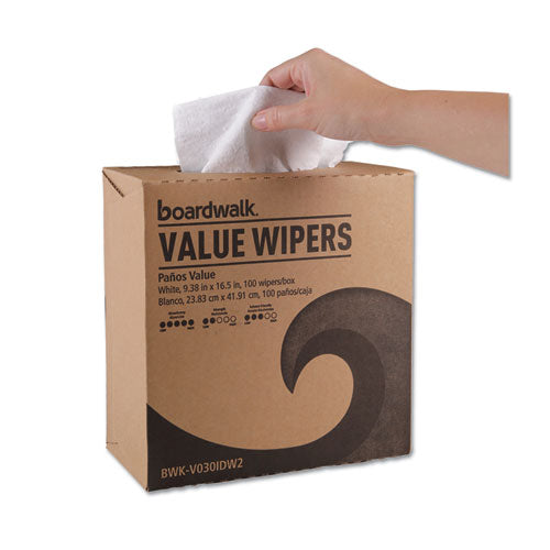 Image of Boardwalk® DRC Wipers, 9.33 x 16.5, White, 100 Dispenser Packs, 9 Dispenser Packs/Carton