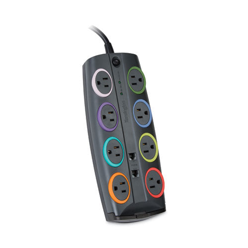 Image of Kensington® SmartSockets Surge Protector, 8 AC Outlets, 8 ft Cord, 3,090 J, Dark Gray