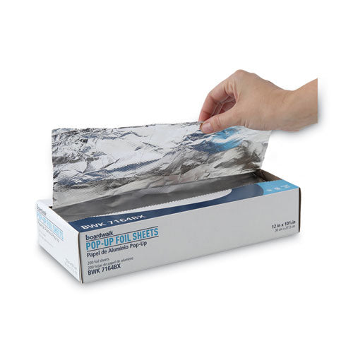 Image of Boardwalk® Standard Duty Aluminum Foil Pop-Up Sheets, 63 Gauge, 12 x 10.75, 200/Box, 12 Boxes/Carton