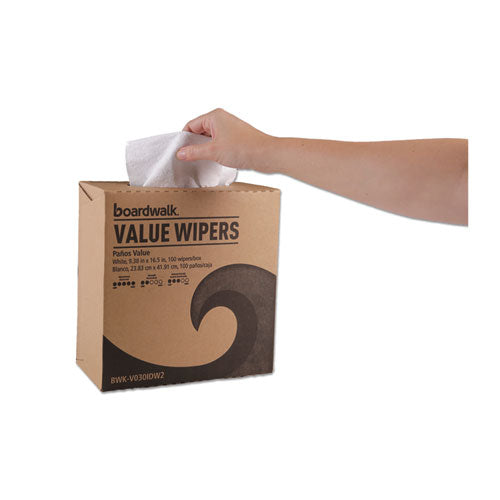 Image of Boardwalk® DRC Wipers, 9.33 x 16.5, White, 100 Dispenser Packs, 9 Dispenser Packs/Carton