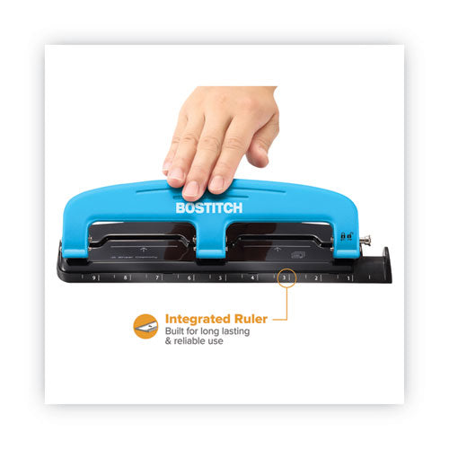 Image of Bostitch® 12-Sheet Ez Squeeze Three-Hole Punch, 9/32" Holes, Blue/black