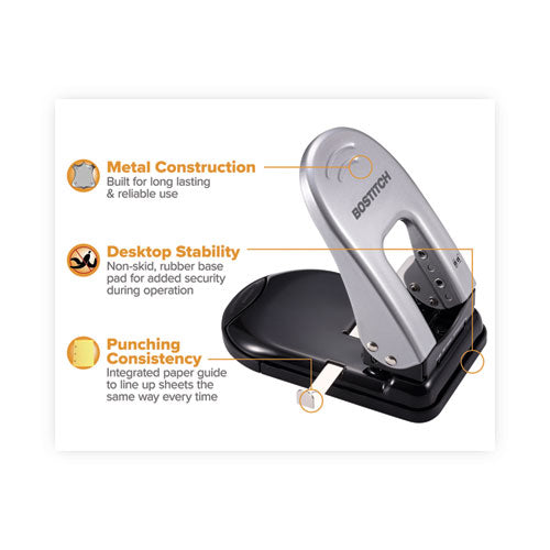 Image of Bostitch® 40-Sheet Ez Squeeze Two-Hole Punch, 9/32" Holes, Black/silver