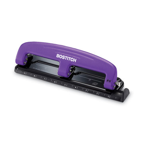 Image of Bostitch® 12-Sheet Ez Squeeze Three-Hole Punch, 9/32" Holes, Purple/black