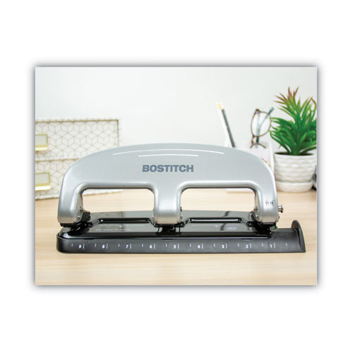 Image of Bostitch® 20-Sheet Ez Squeeze Three-Hole Punch, 9/32" Holes, Black/silver
