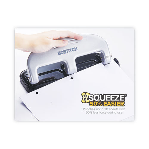 Image of Bostitch® 20-Sheet Ez Squeeze Three-Hole Punch, 9/32" Holes, Black/silver