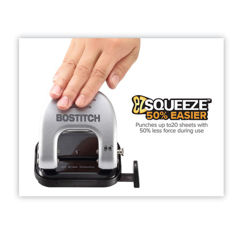 Image of Bostitch® 20-Sheet Ez Squeeze Two-Hole Punch, 9/32" Holes, Black/silver