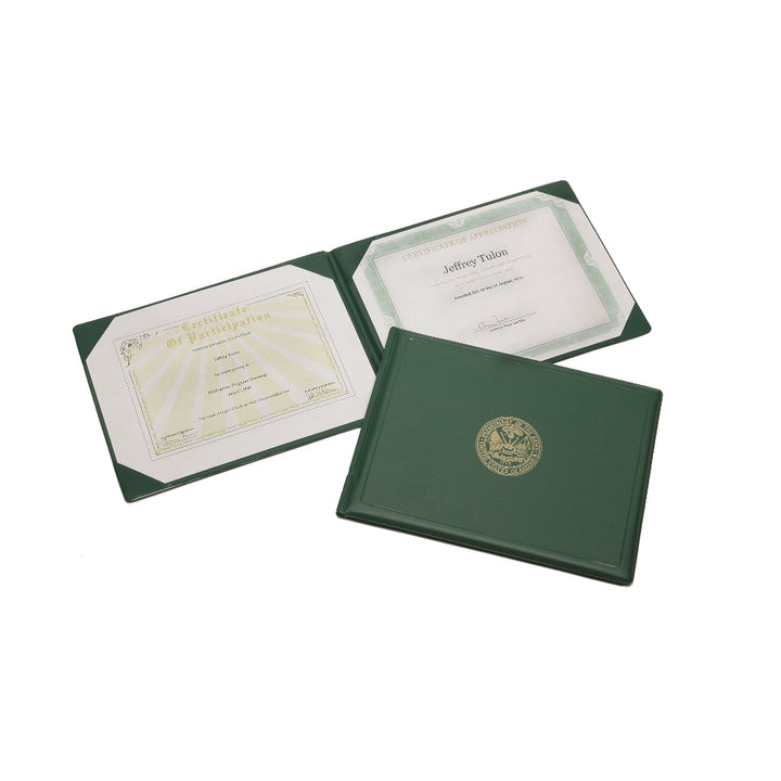 Image of Award Certificate Binder, Gold Army Seal, 11" x 8-1/2", Green