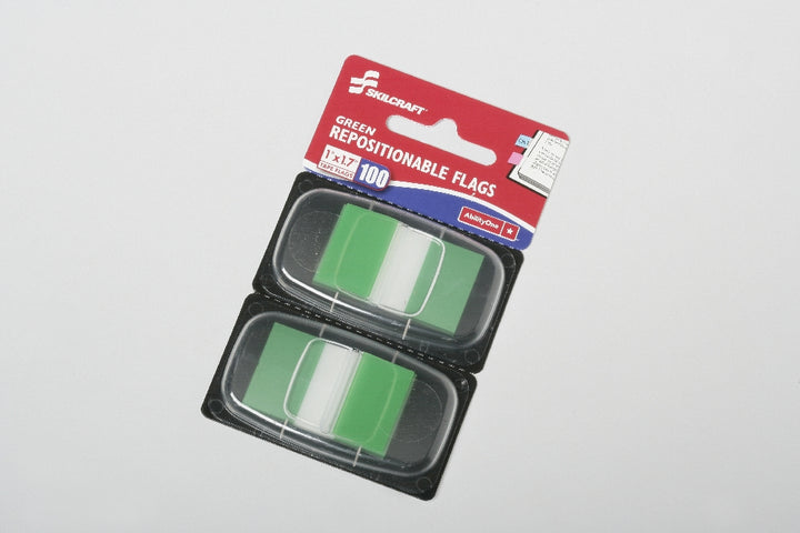 Image of Self-Stick Repositionable Flags, 1" x 1.75", Green