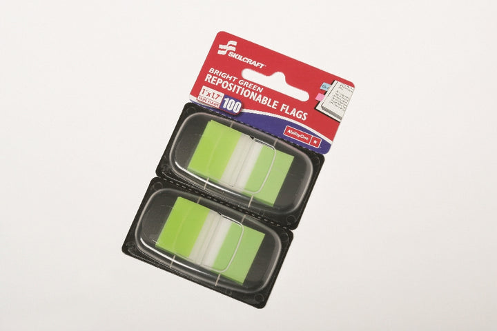 Image of Self-Stick Repositionable Flags, 1" x 1.75", Bright Green