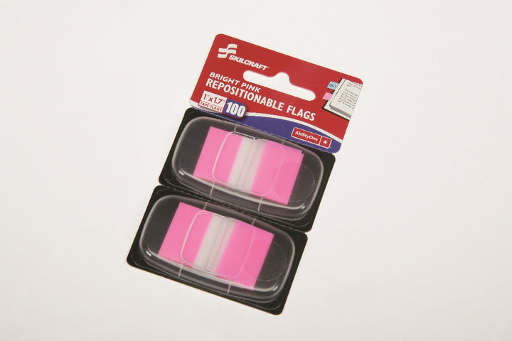 Image of Self-Stick Repositionable Flags, 1" x 1.75", Bright Pink