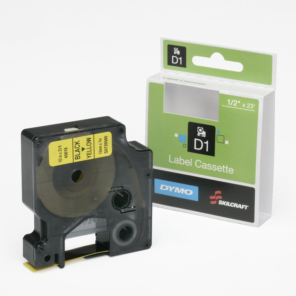 Image of Dymo/Skilcraft Standard Label Cassette, 1/2" x 23', Black on Yellow
