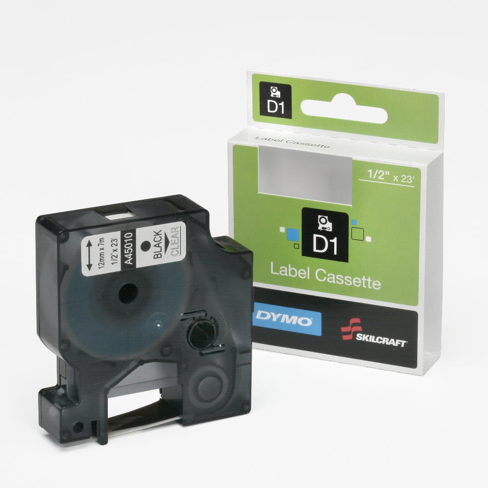 Image of Dymo/Skilcraft Standard Label Cassette, 1/2" x 23', Black on Clear