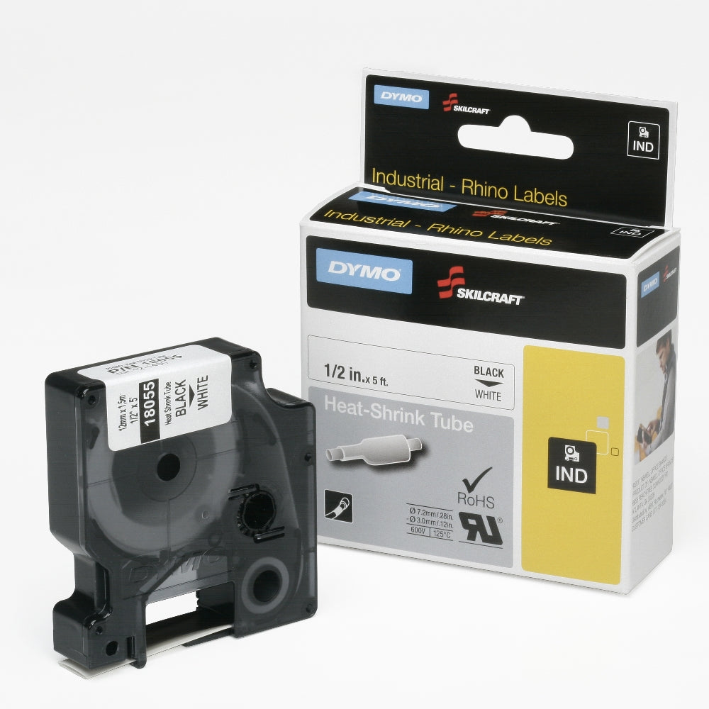 Image of Dymo/Skilcraft Industrial Rhino Heat Shrink Label Cassette, Black on White, 1-1/2" x 5'