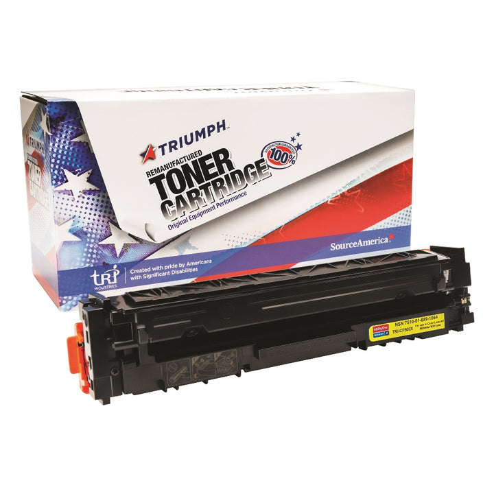 Image of Remanufactured High Yield Toner Cartridge for HP CF502X (HP 202X), Page Yield 2.5k, Yellow