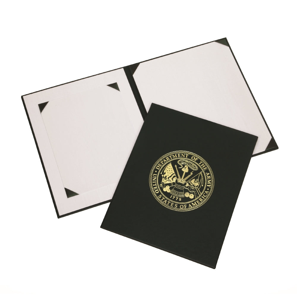 Image of Awards Certificate Binder, Satin Finish, Gold Army Seal, 11.5" x 14.5", Green