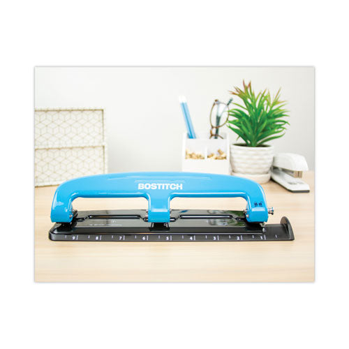 Image of Bostitch® 12-Sheet Ez Squeeze Three-Hole Punch, 9/32" Holes, Blue/black